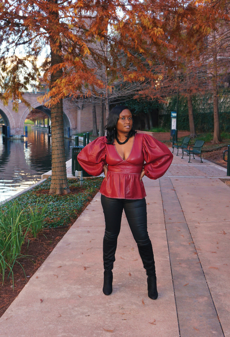 Burgundy Faux Leather Peplum Top