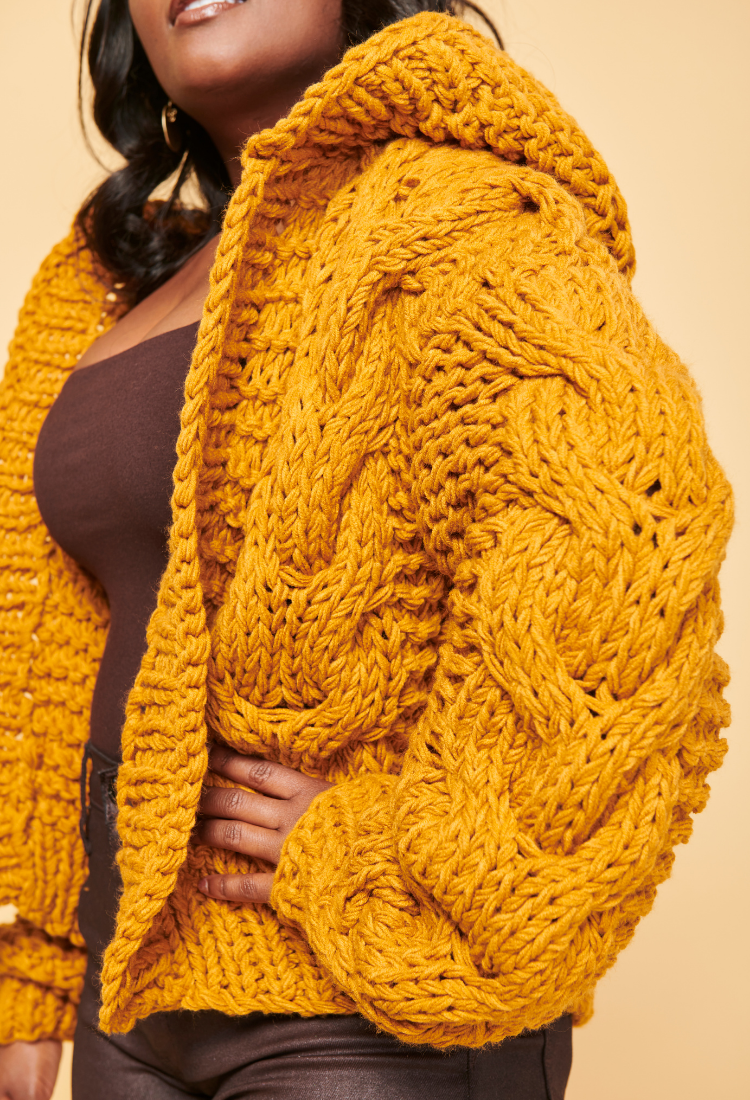 Chunky Cable Knit Hooded Cardigan