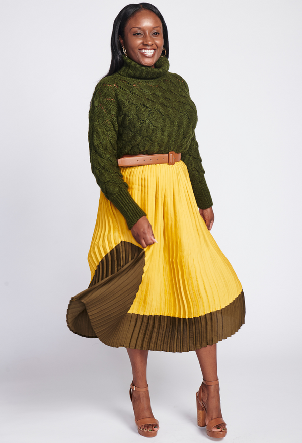 Kela Pleated Color Block Midi Skirt