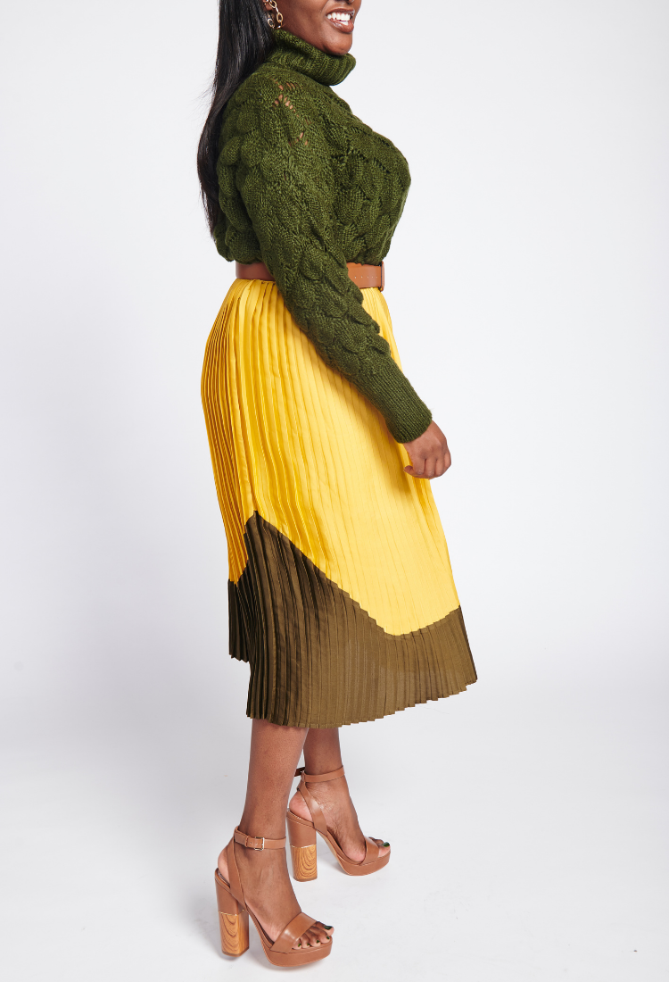 Kela Pleated Color Block Midi Skirt