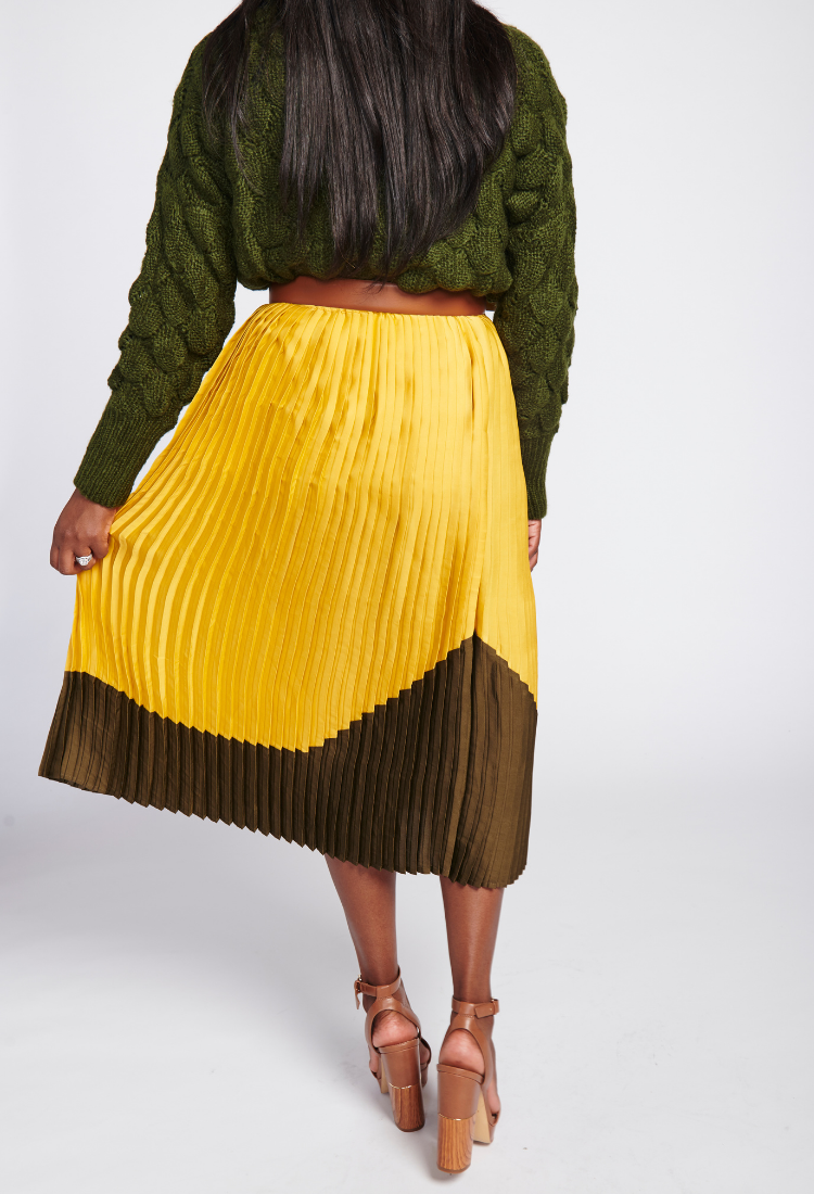 Mustard yellow pleated midi skirt hotsell