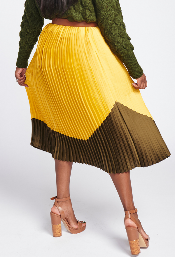 Kela Pleated Color Block Midi Skirt